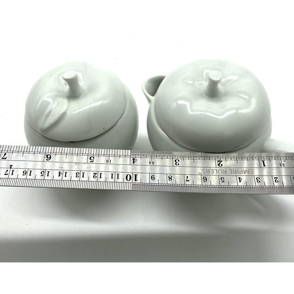 Vintage Apple Sugar and Creamer Set with Lids White Porcelain Avon - Picture 9 of 9